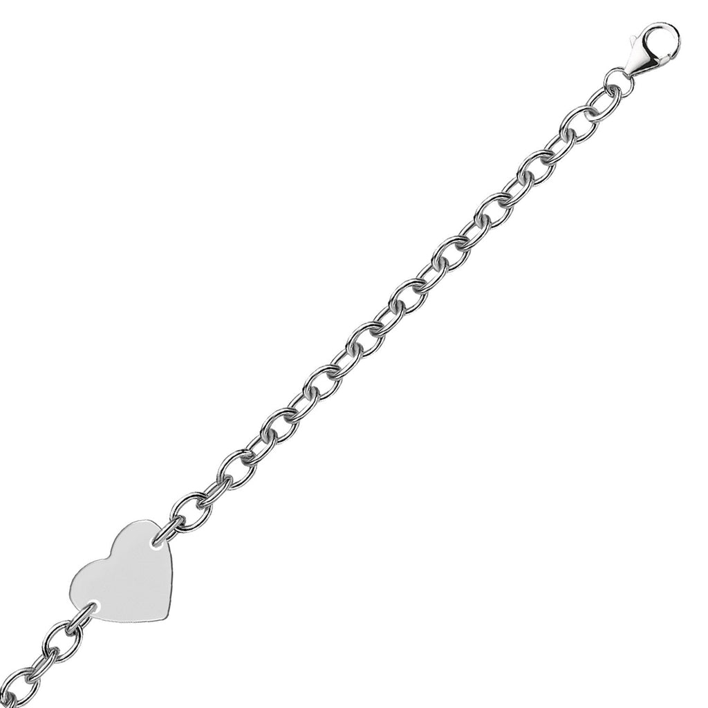925 Sterling Silver Heart Station Chain Bracelet | Rhodium Plated | 5mm Cable Chain Vicsxox.com