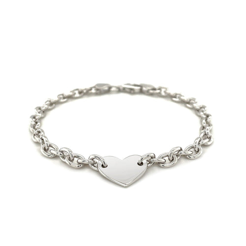 925 Sterling Silver Heart Station Chain Bracelet | Rhodium Plated | 5mm Cable Chain Vicsxox.com