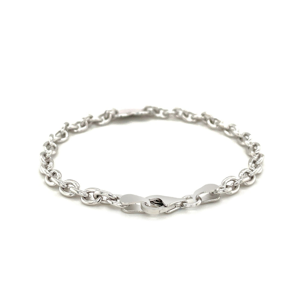 925 Sterling Silver Heart Station Chain Bracelet | Rhodium Plated | 5mm Cable Chain Vicsxox.com