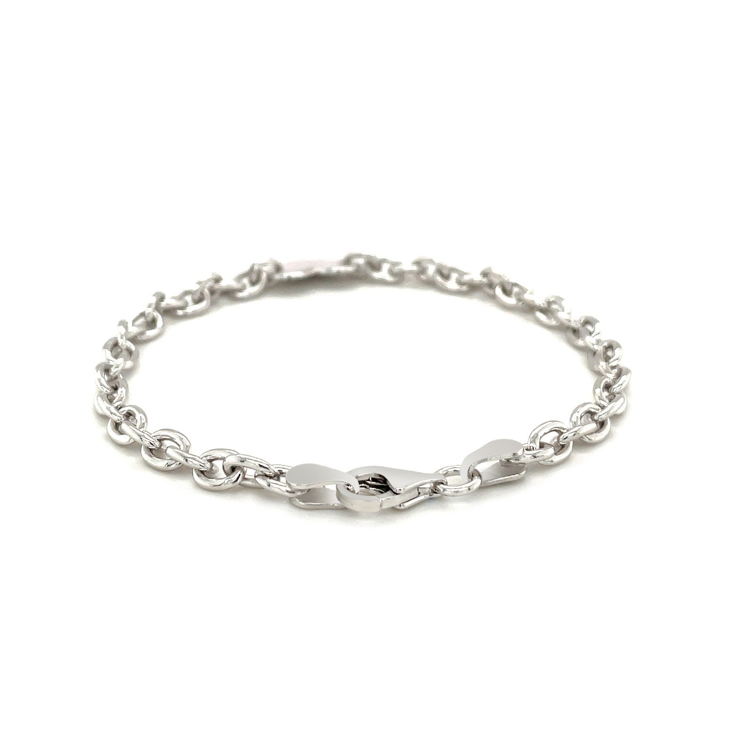 925 Sterling Silver Heart Station Chain Bracelet | Rhodium Plated | 5mm Cable Chain Vicsxox.com