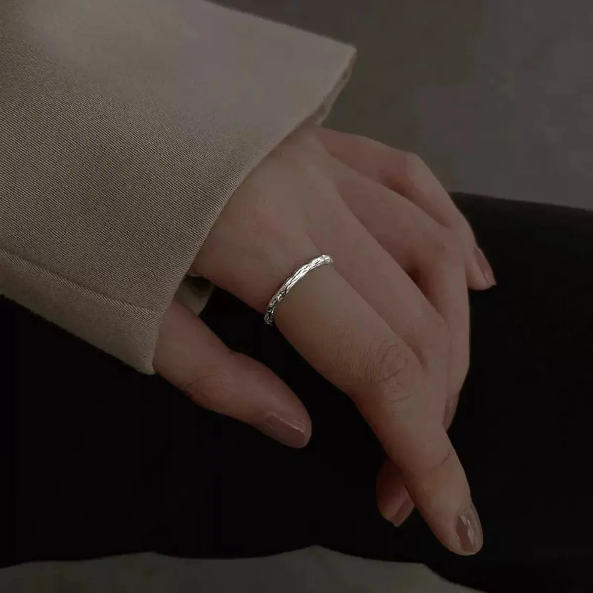 925 Sterling Silver Textured Open Ring