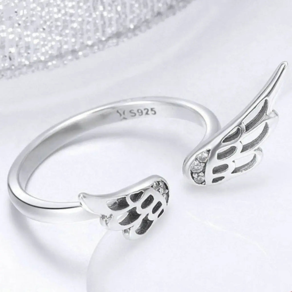 925 sterling silver zircon angel wing open ring from Vicsxox