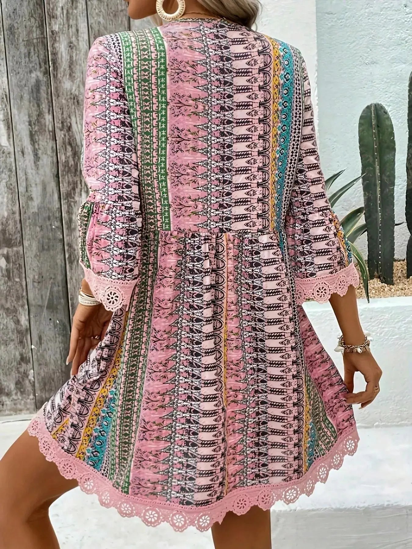 Printed V-Neck A-Line Dress Shopimist