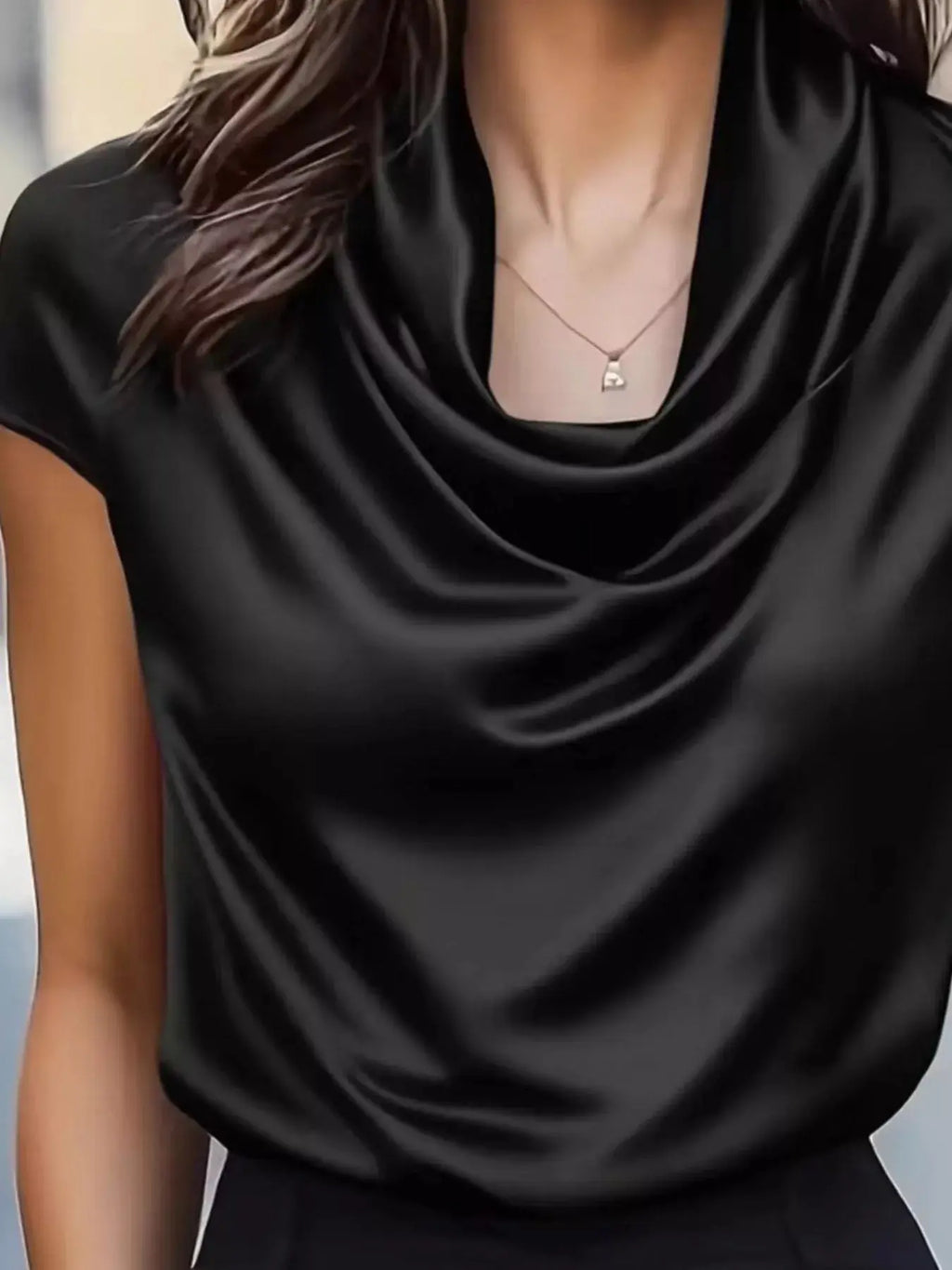 Women's Satin Cowl Neck Blouse – Ruched Detail, 5 Colors, S–2XL Vicsxox