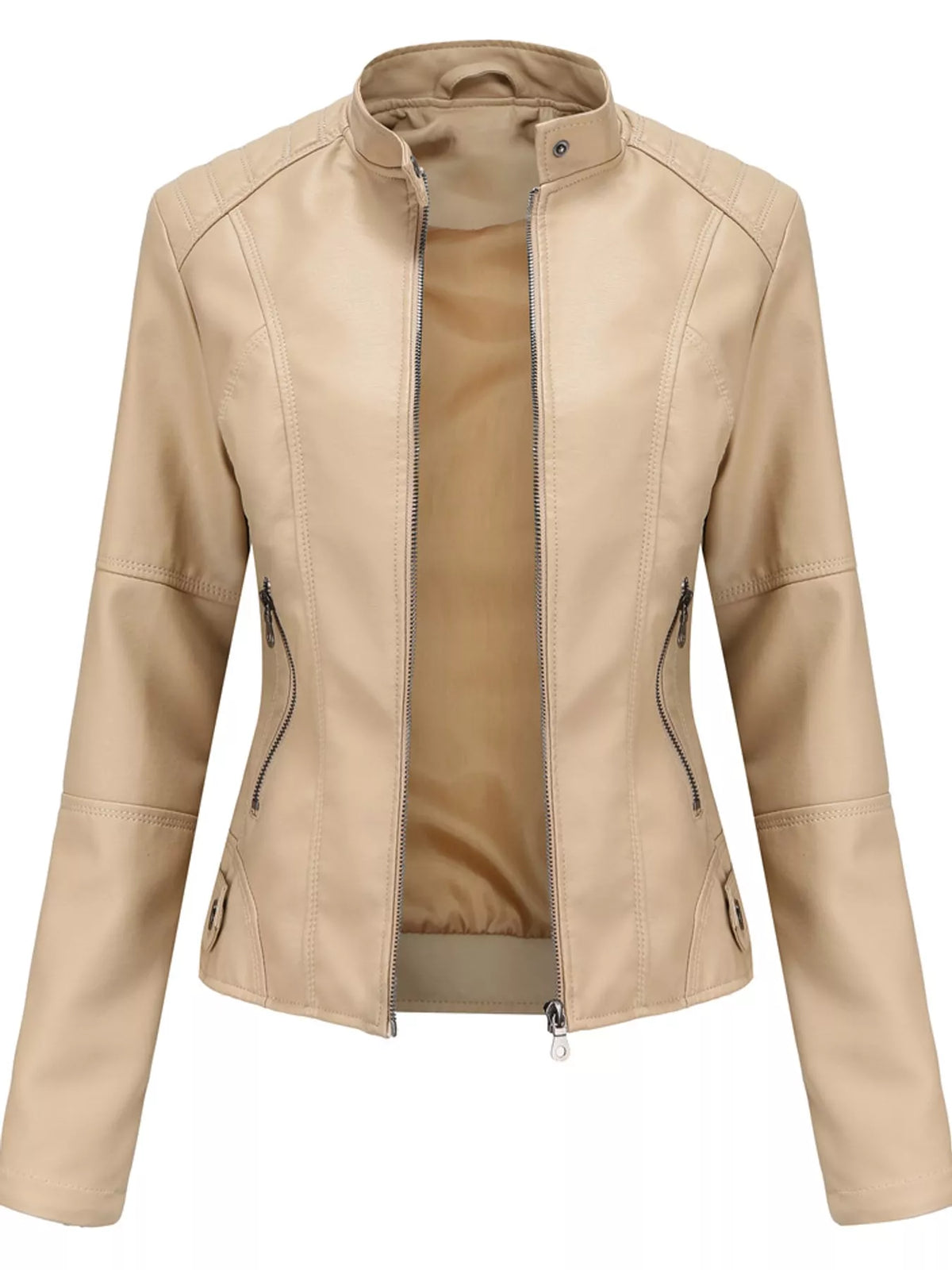Faux Leather Zip-Up Moto Jacket | XS–4XL