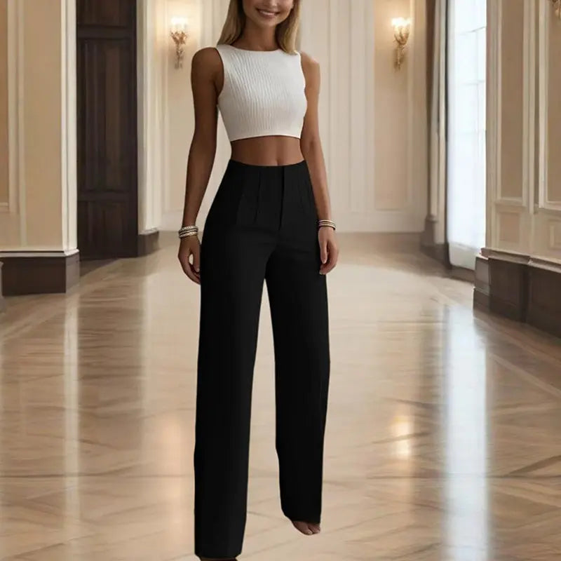 Women's High-Waisted Straight Leg Pants – Stretch, 18 Colors, XS–XL Vicsxox