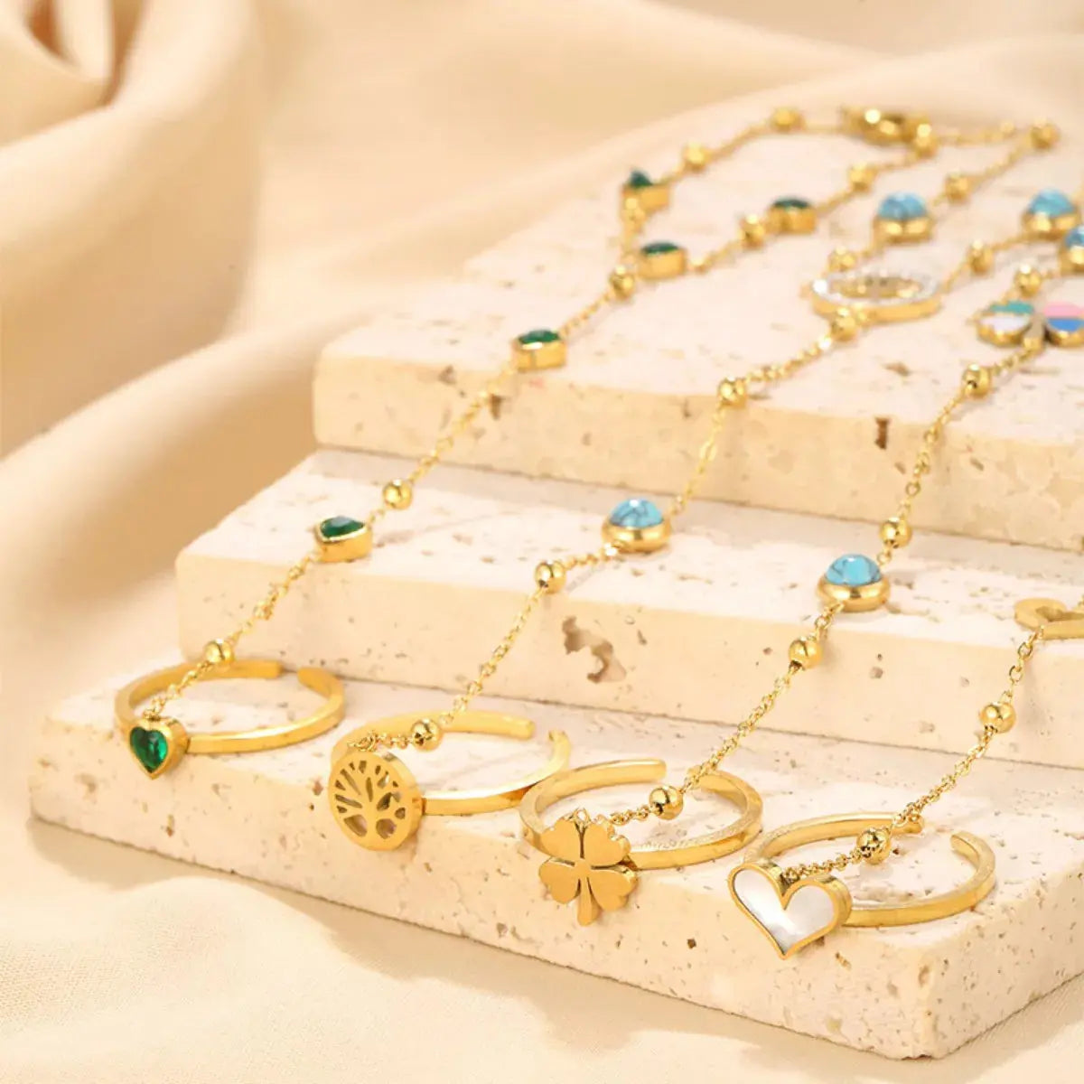 Woman wearing gold chain bracelet