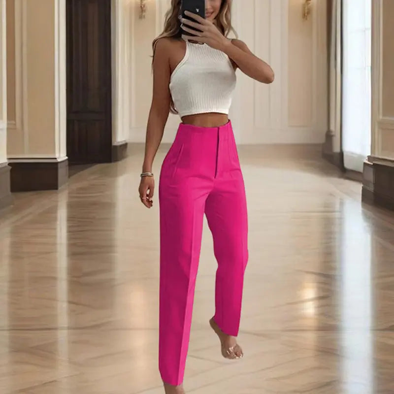 Women's High-Waisted Straight Leg Pants – Stretch, 18 Colors, XS–XL Vicsxox