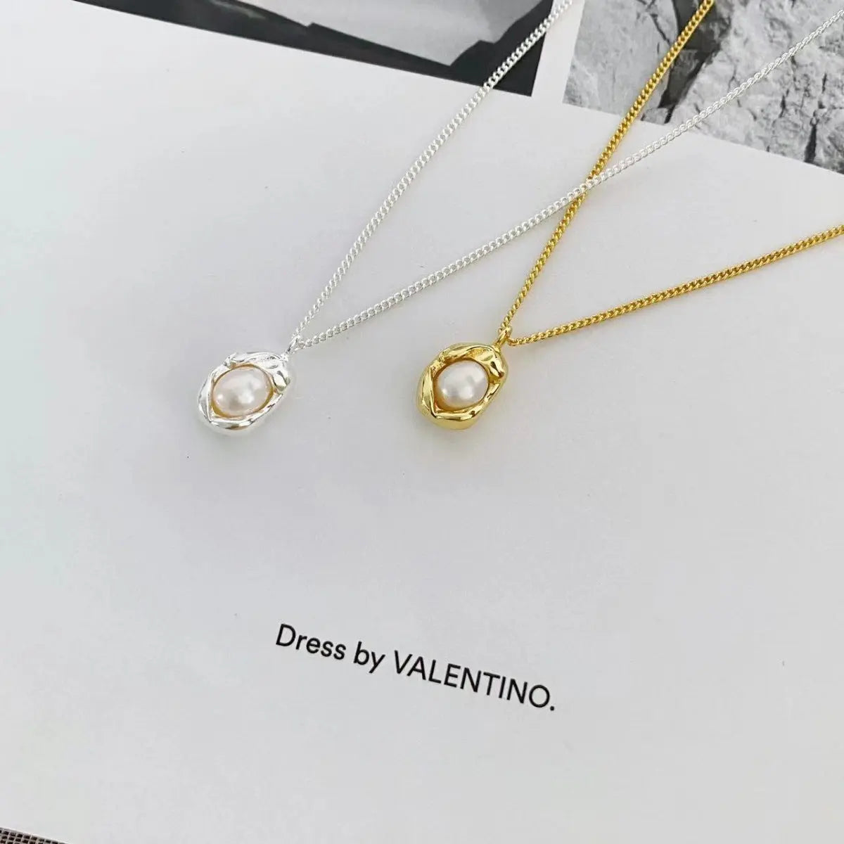 Sterling silver pearl pendant necklace detail