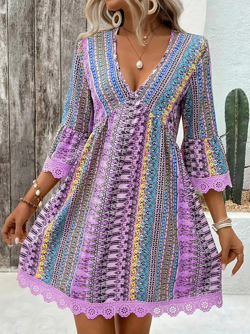 Printed V-Neck A-Line Dress Shopimist