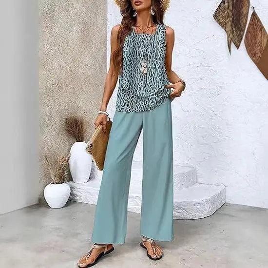Women's 3D Print Vest & Pants Set – 12 Prints, Stretch Fabric, S–5XL Vicsxox