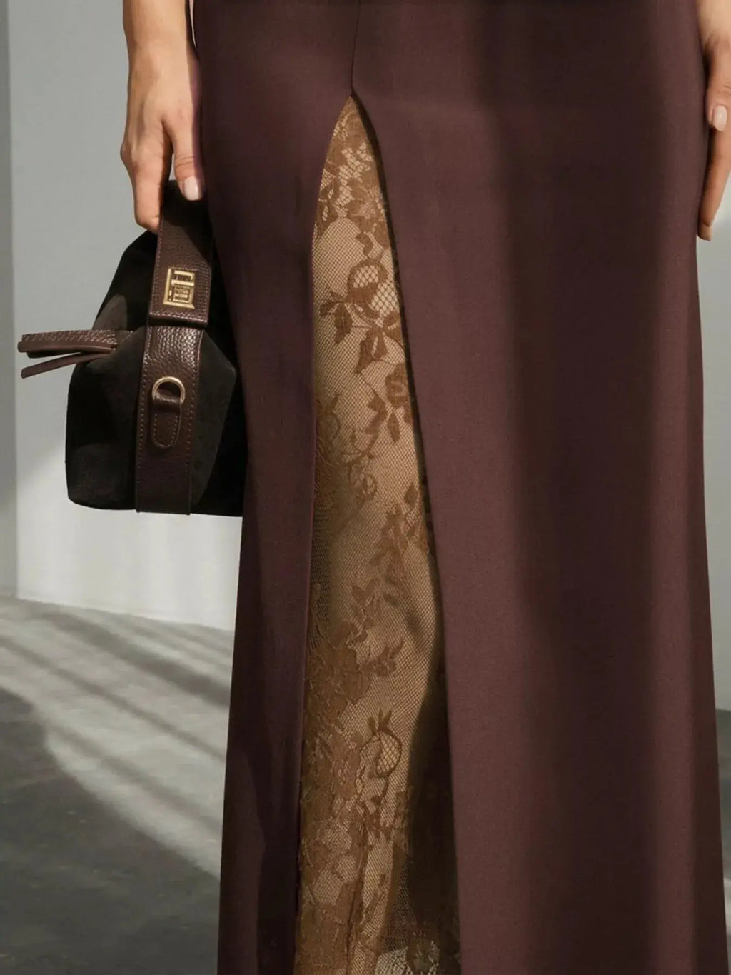 Lace-trimmed a-line skirt styled on model