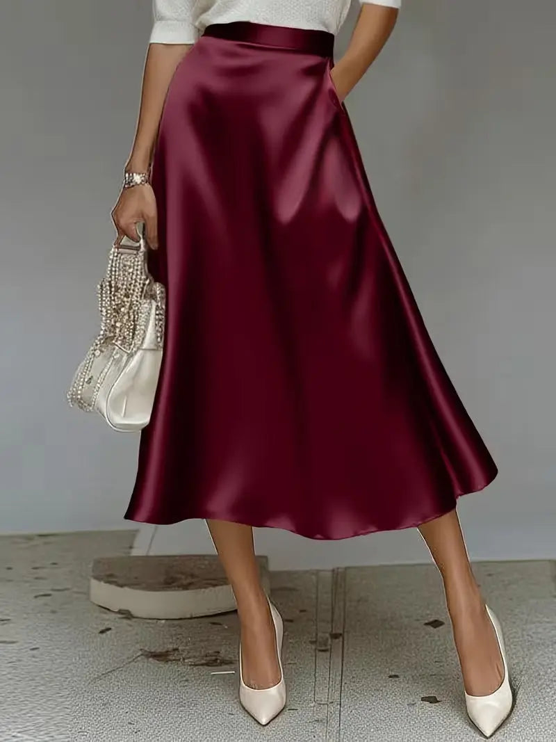 Women's Satin Mid-Length Skirt – Slight Stretch | Vicsxox