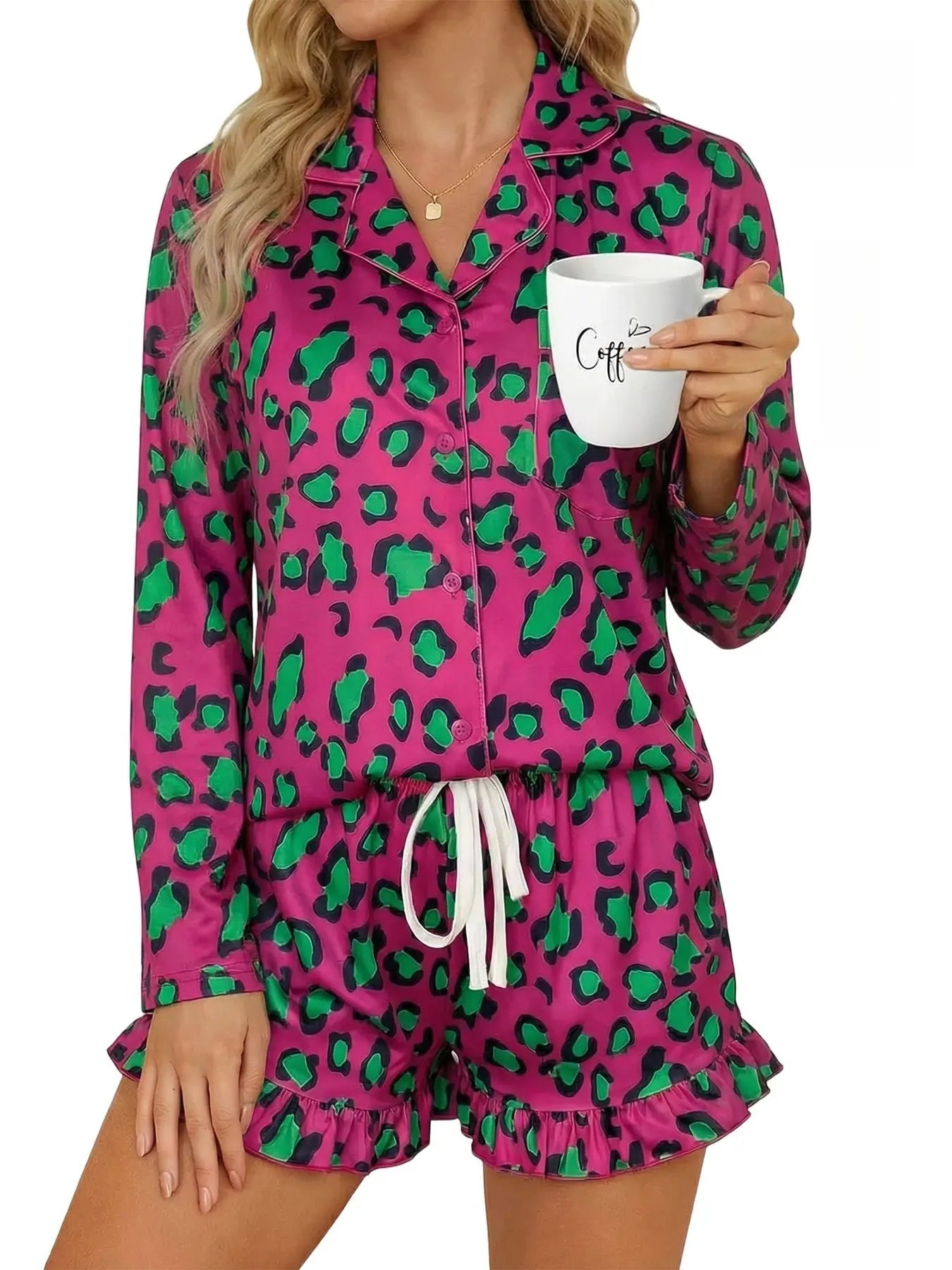 Women’s Milk Silk Leopard Print Pajama Set Vicsxox