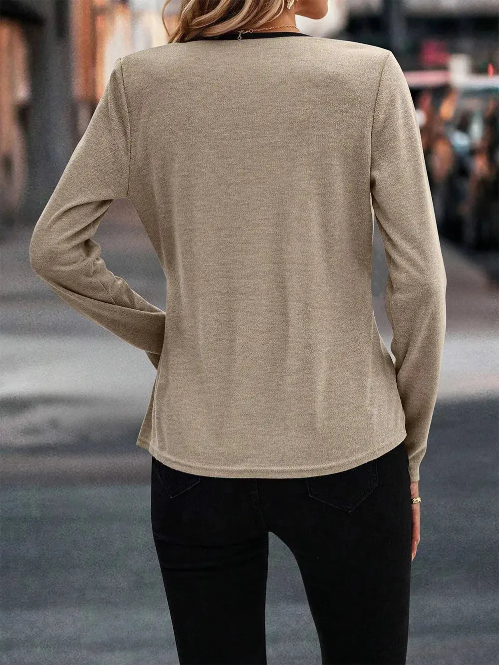 Back view of plus-size long sleeve t-shirt