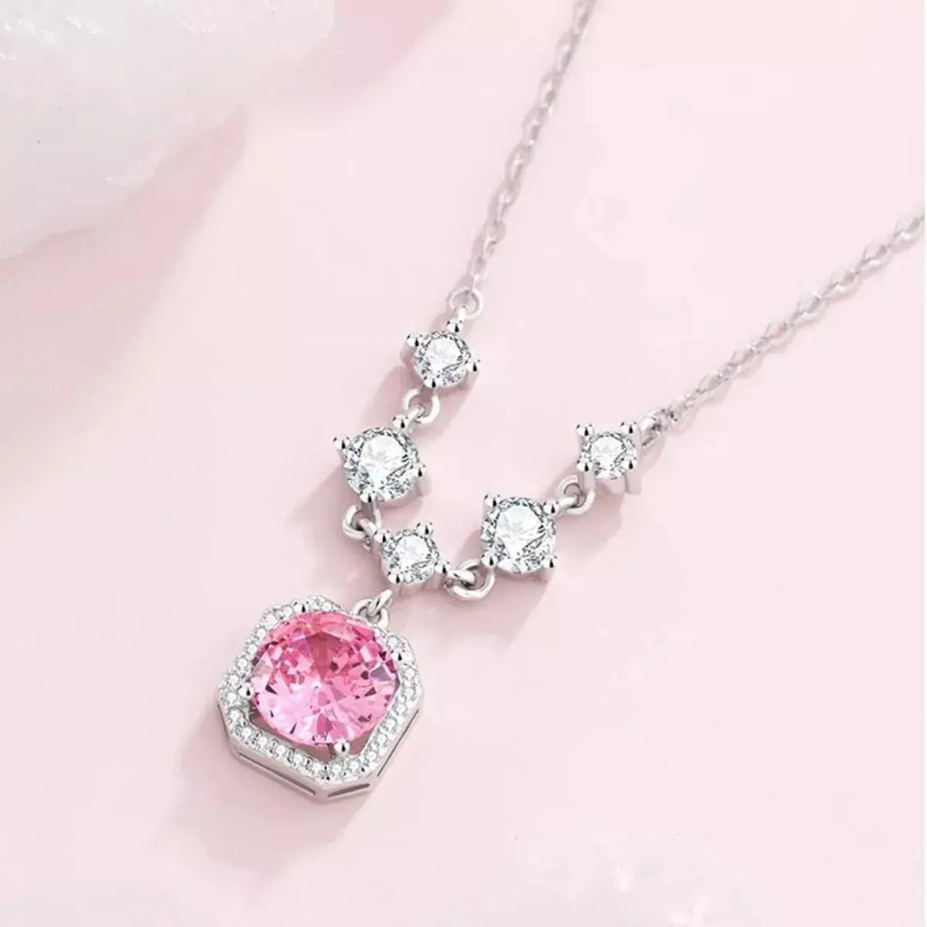 Blush Pink Zircon Pendant Necklace 925 Sterling Silver Vicsxox