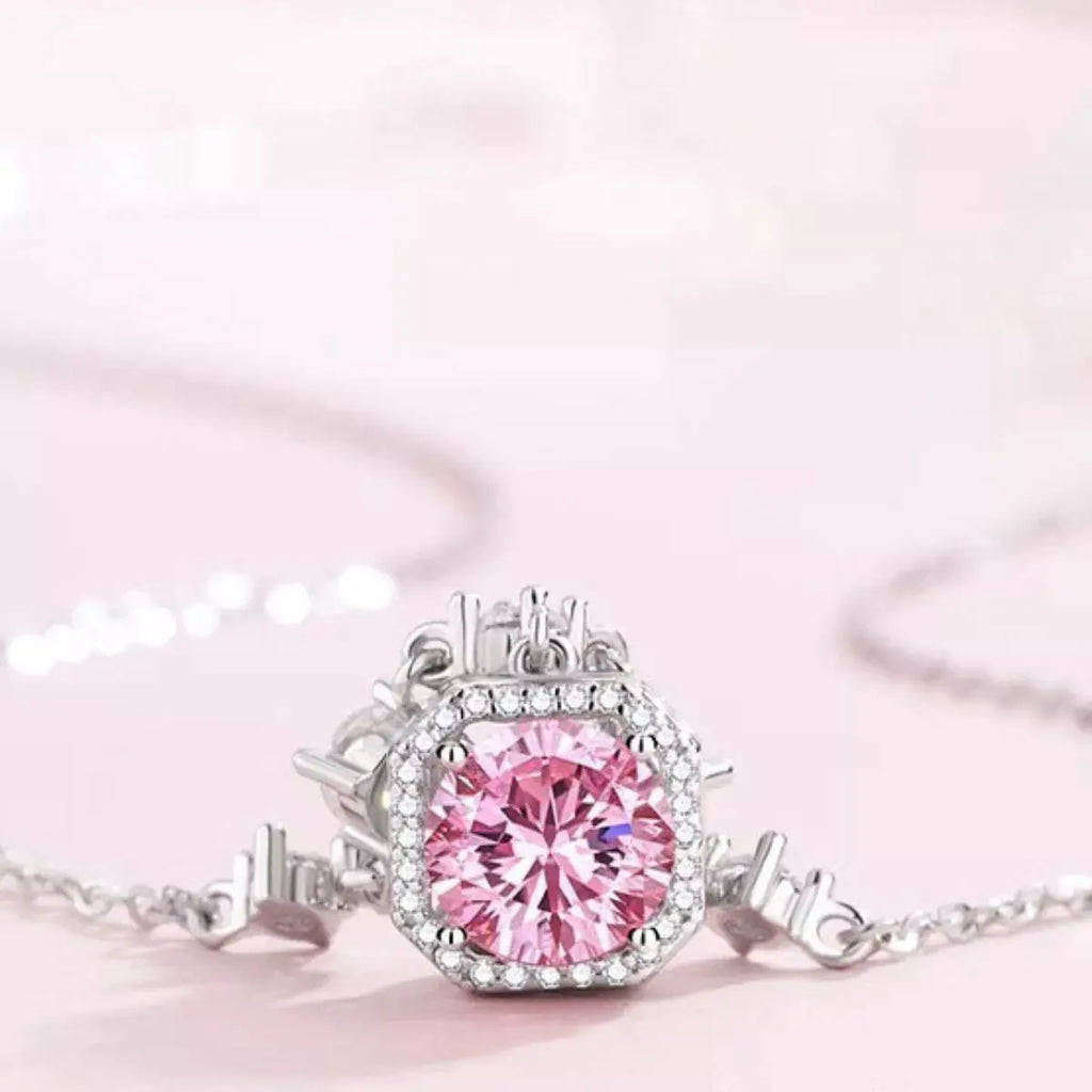 Blush Pink Zircon Pendant Necklace 925 Sterling Silver Vicsxox
