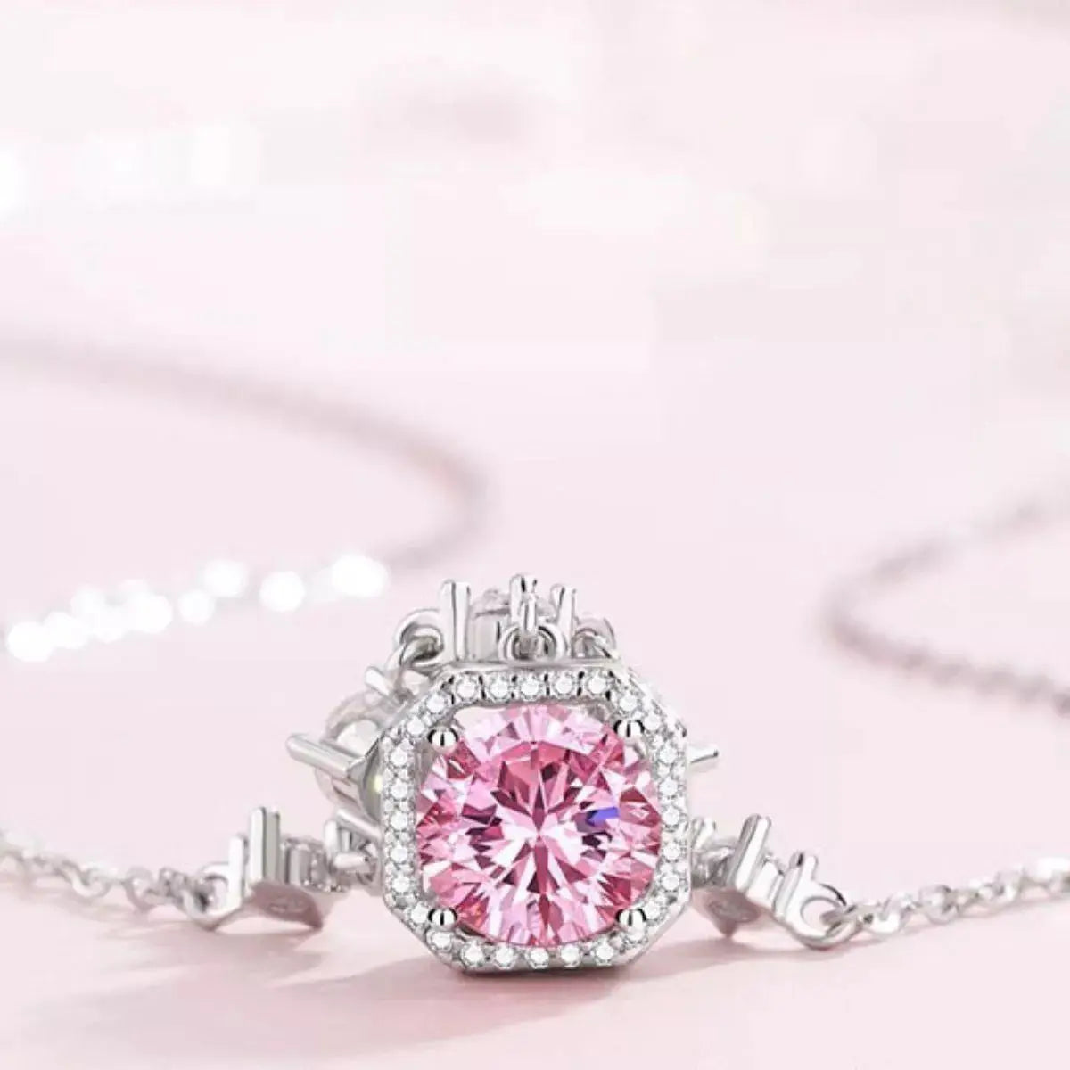 Blush Pink Zircon Pendant Necklace 925 Sterling Silver Vicsxox