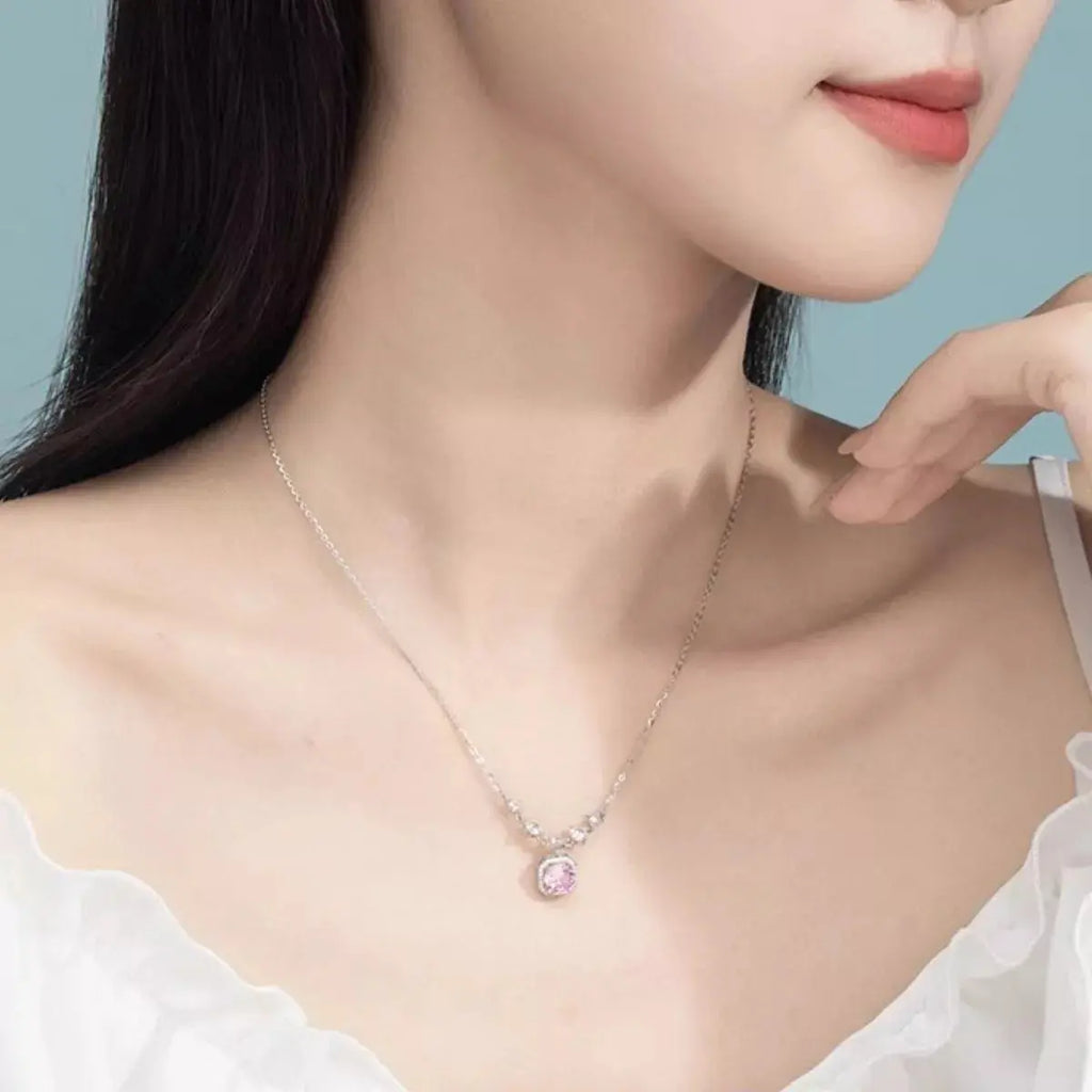 Blush Pink Zircon Pendant Necklace 925 Sterling Silver Vicsxox 
