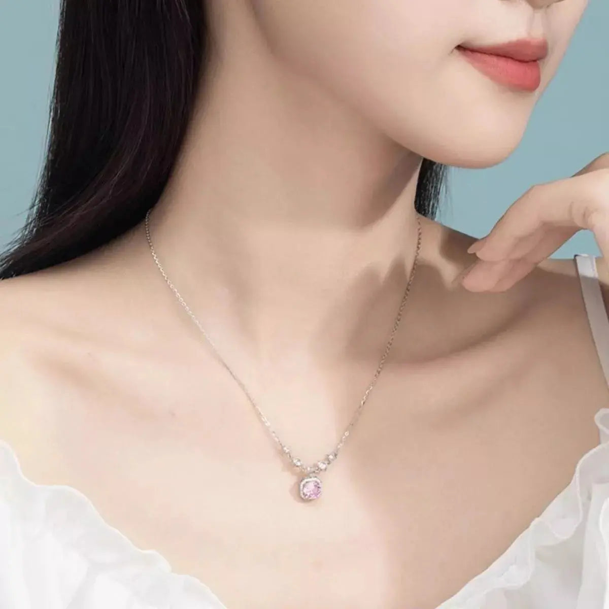Blush Pink Zircon Pendant Necklace 925 Sterling Silver Vicsxox 