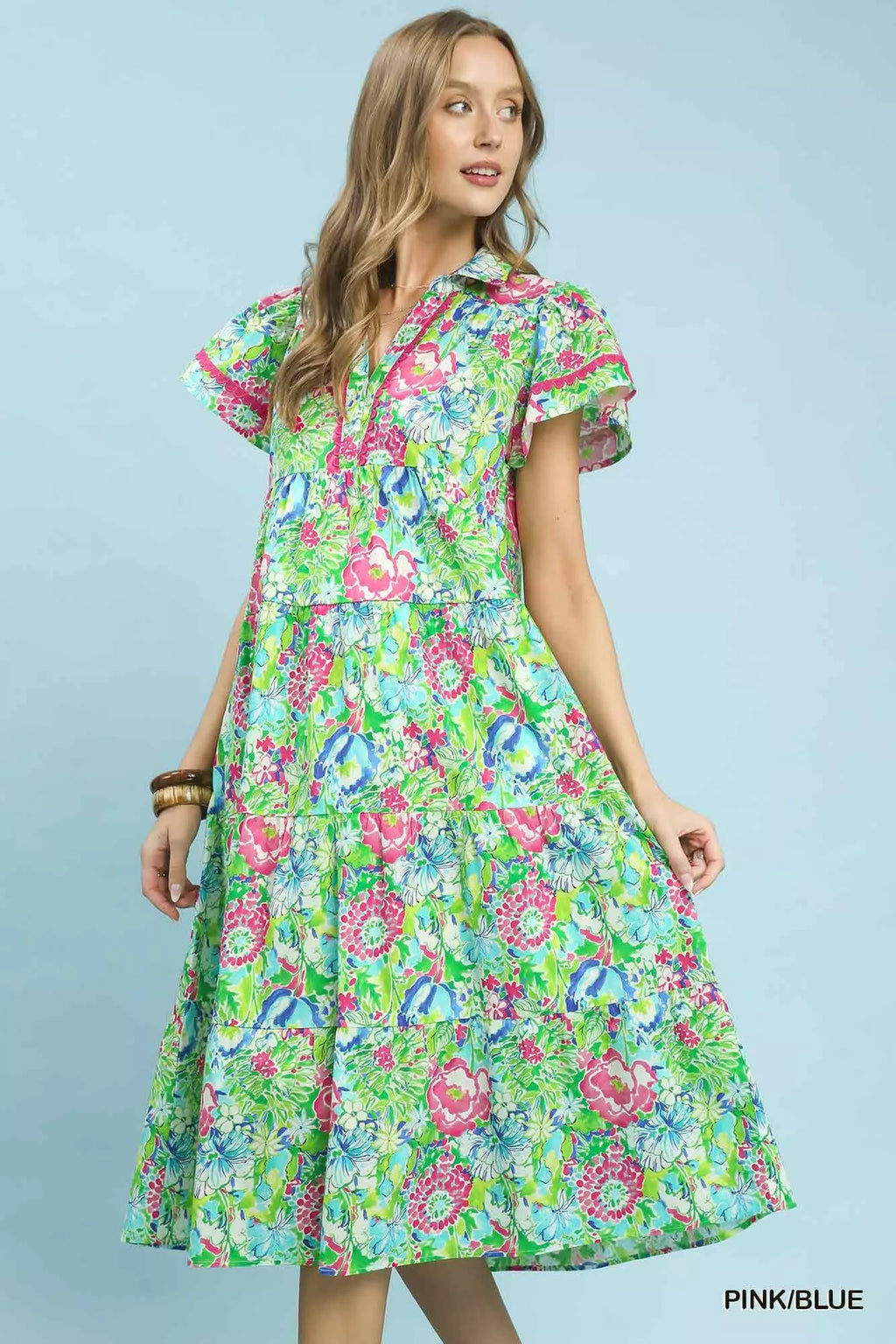 Bold Mixed Floral Tiered Midi Dress Vicsxox.com