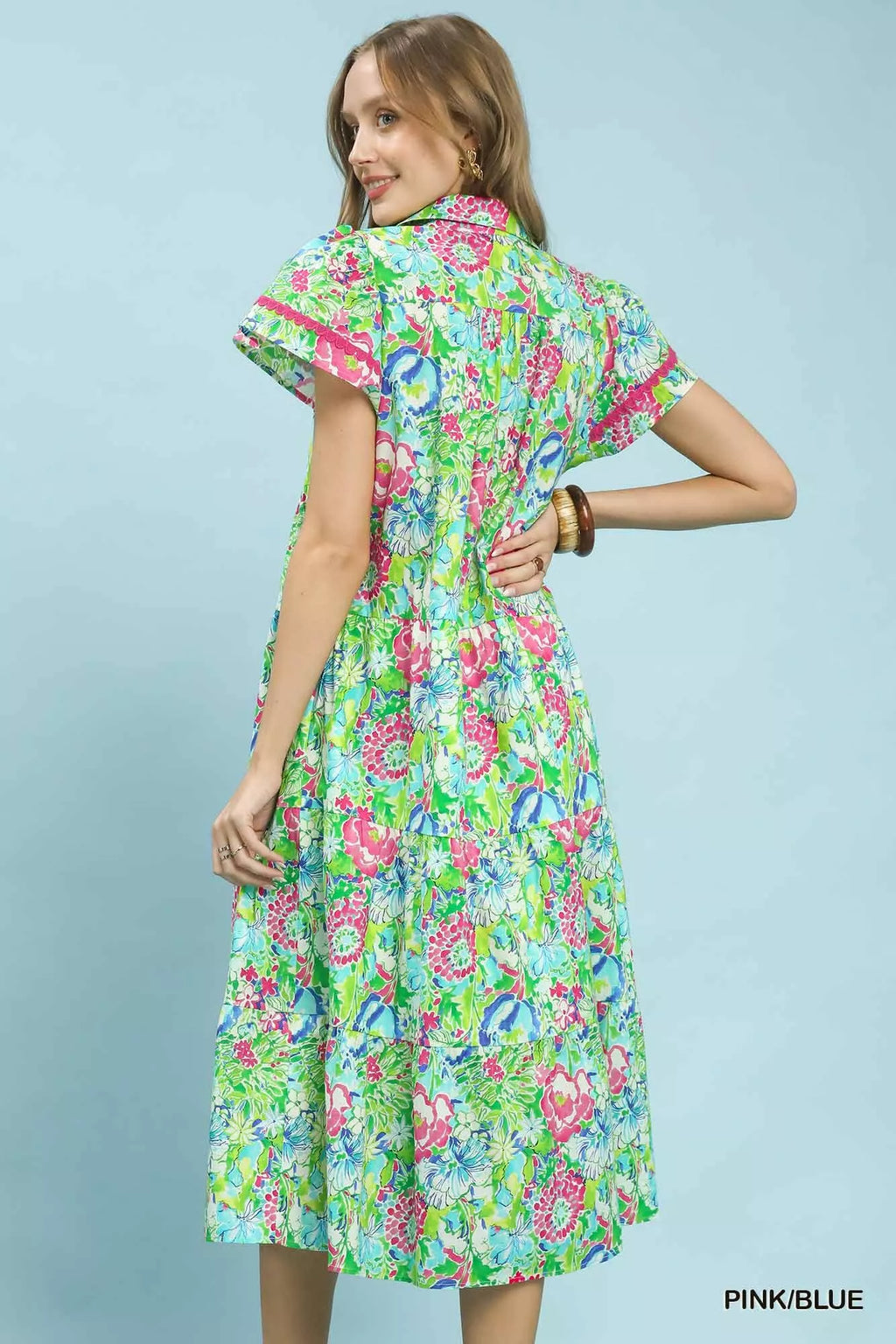Bold Mixed Floral Tiered Midi Dress Vicsxox.com