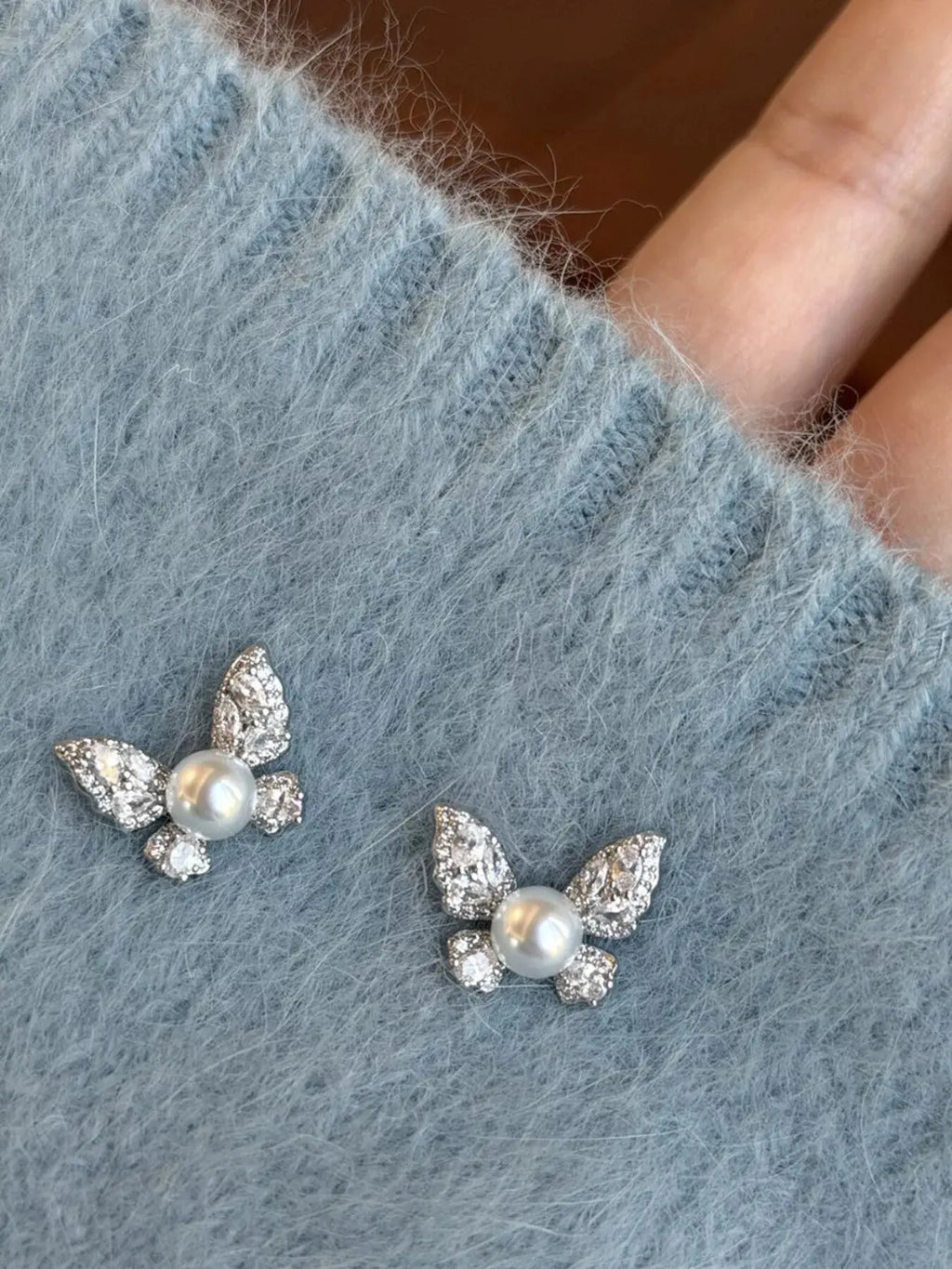 Butterfly Pearl Stud Earrings vicsxox.com