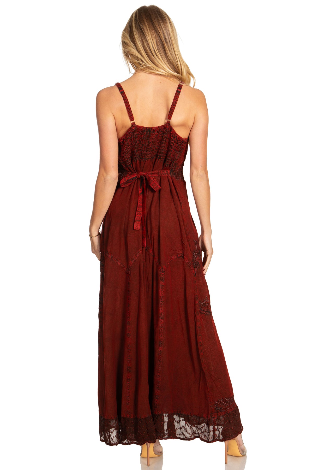 Sakkas Amy Stonewashed Rayon Embroidered Long Dress