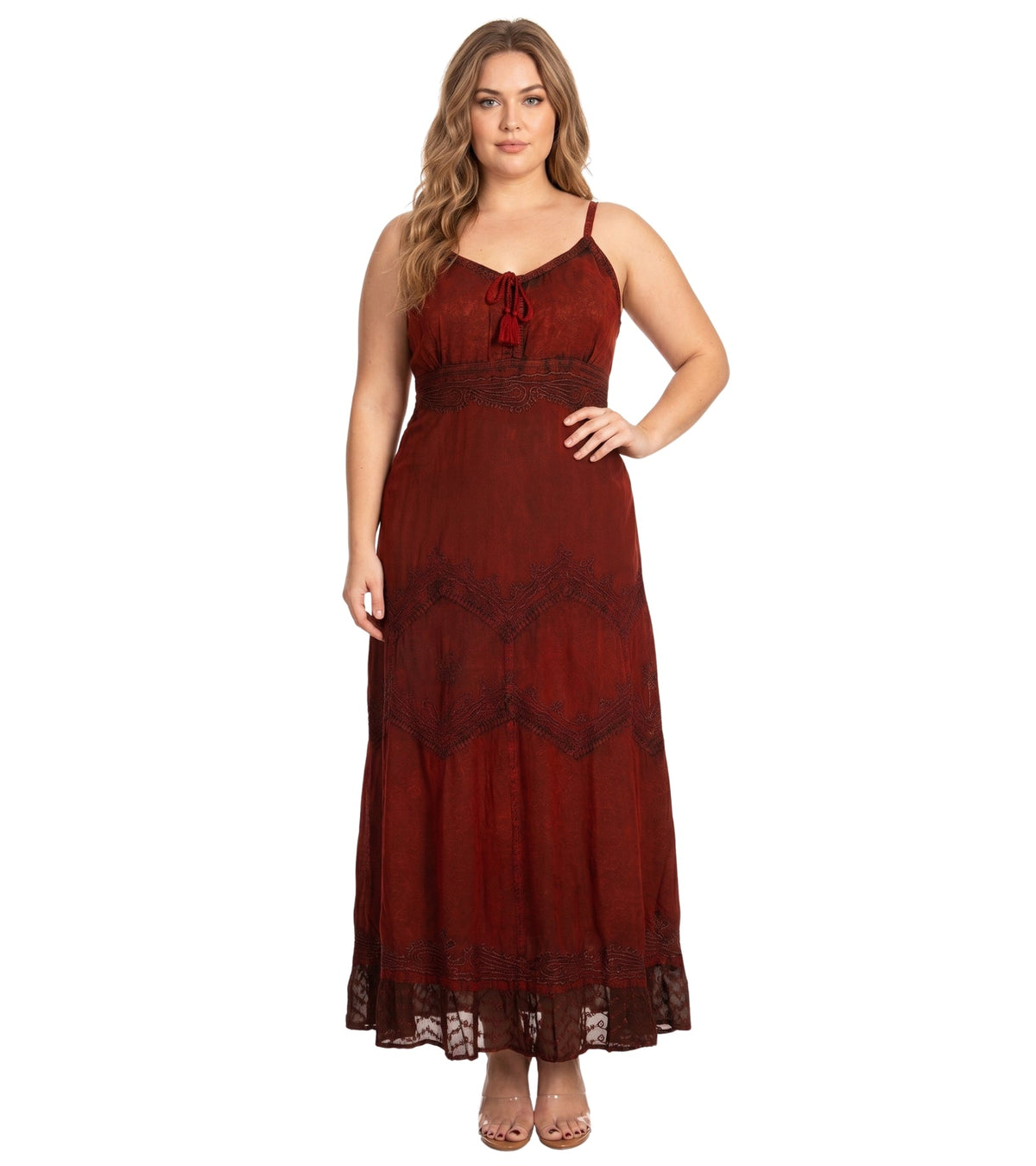 Sakkas Amy Stonewashed Rayon Embroidered Long Dress