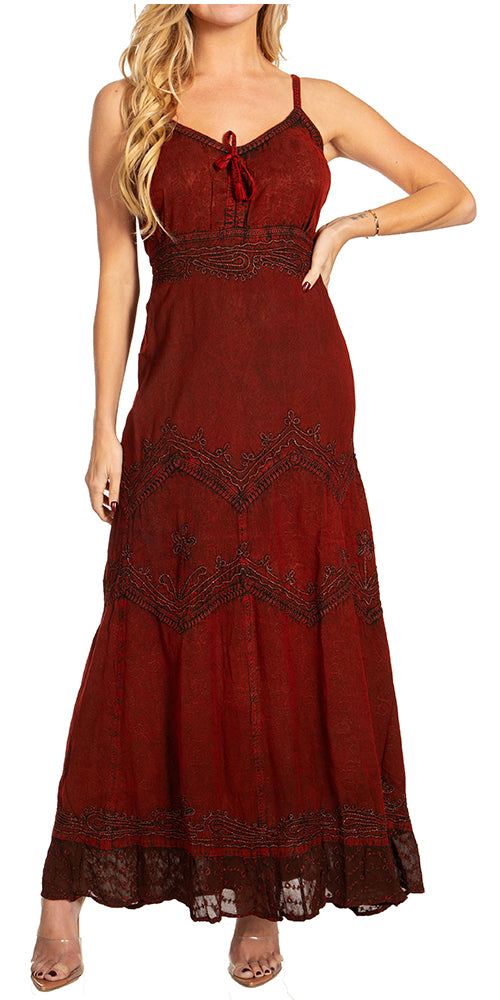 Sakkas Amy Stonewashed Rayon Embroidered Long Dress