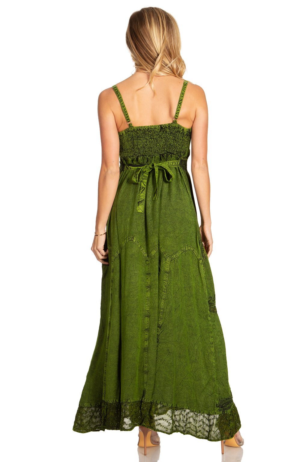 Sakkas Amy Stonewashed Rayon Embroidered Long Dress