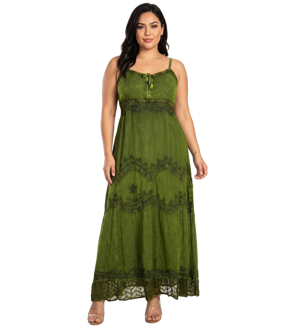 Sakkas Amy Stonewashed Rayon Embroidered Long Dress
