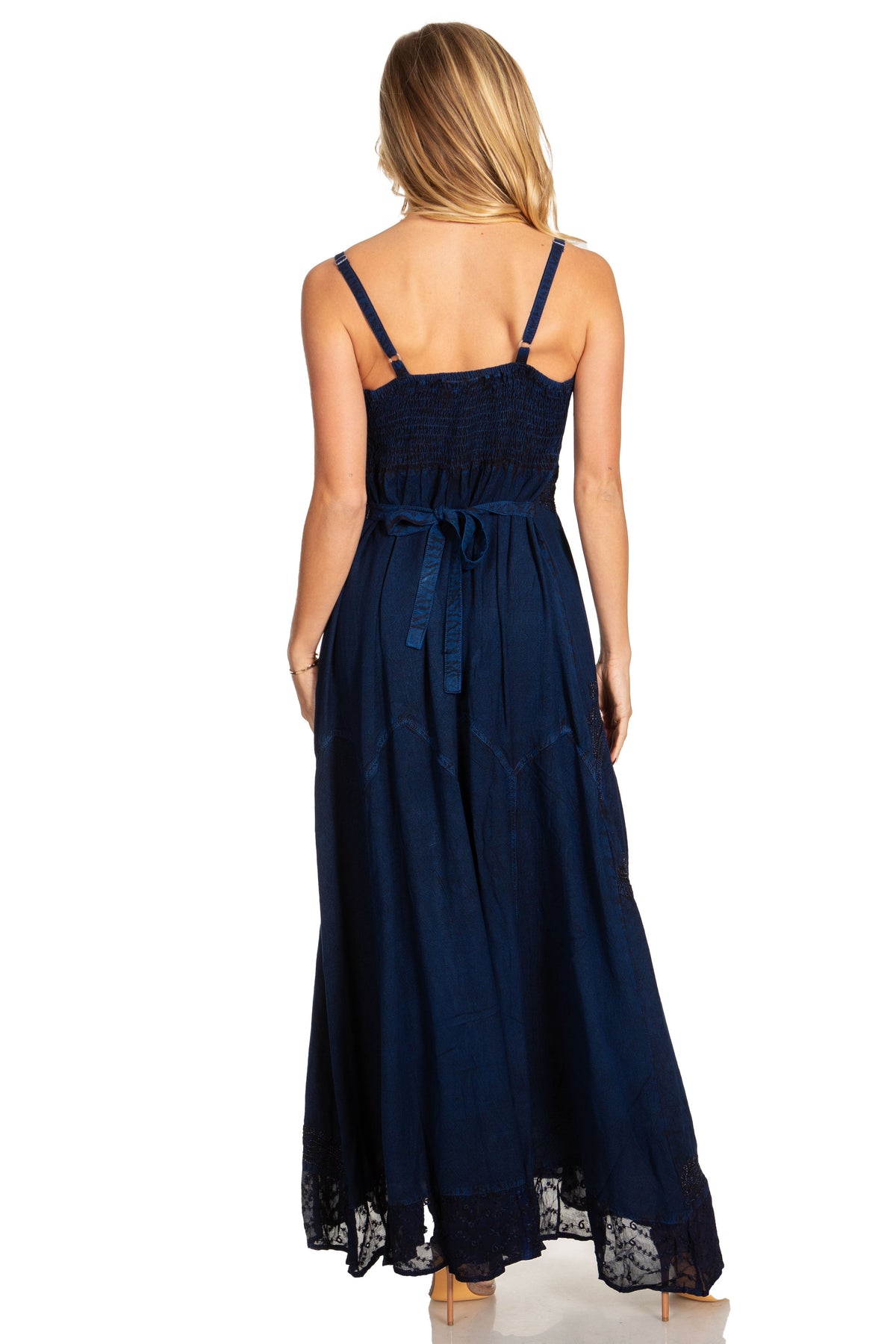 Sakkas Amy Stonewashed Rayon Embroidered Long Dress