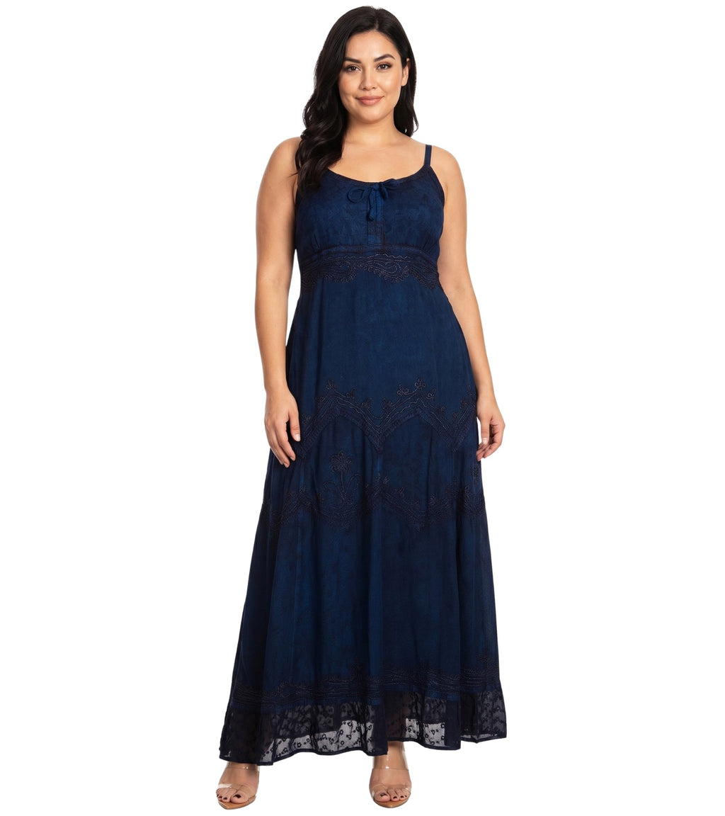 Sakkas Amy Stonewashed Rayon Embroidered Long Dress