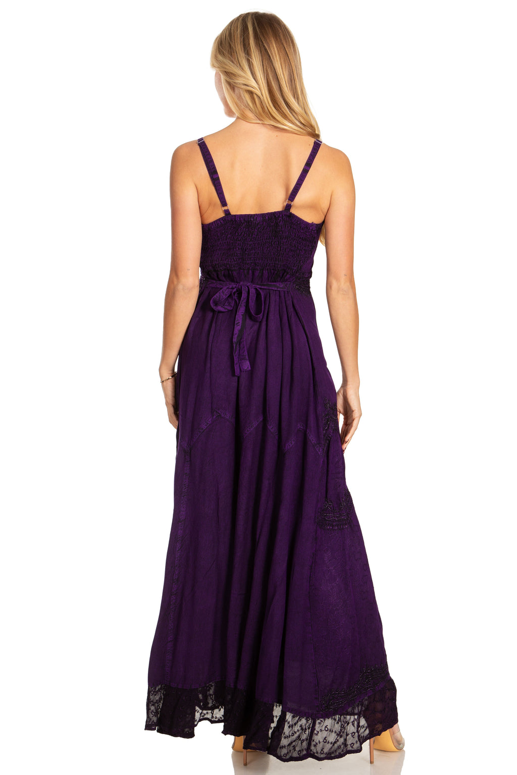 Sakkas Amy Stonewashed Rayon Embroidered Long Dress
