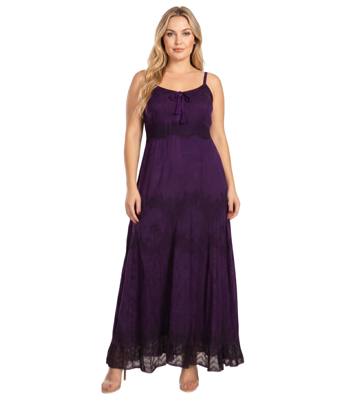 Sakkas Amy Stonewashed Rayon Embroidered Long Dress