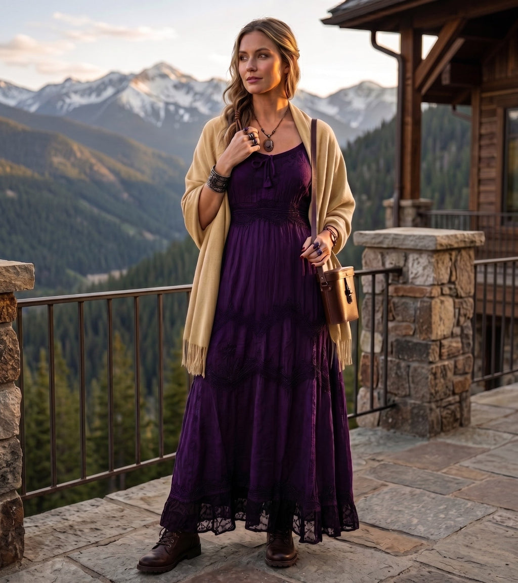 Sakkas Amy Stonewashed Rayon Embroidered Long Dress