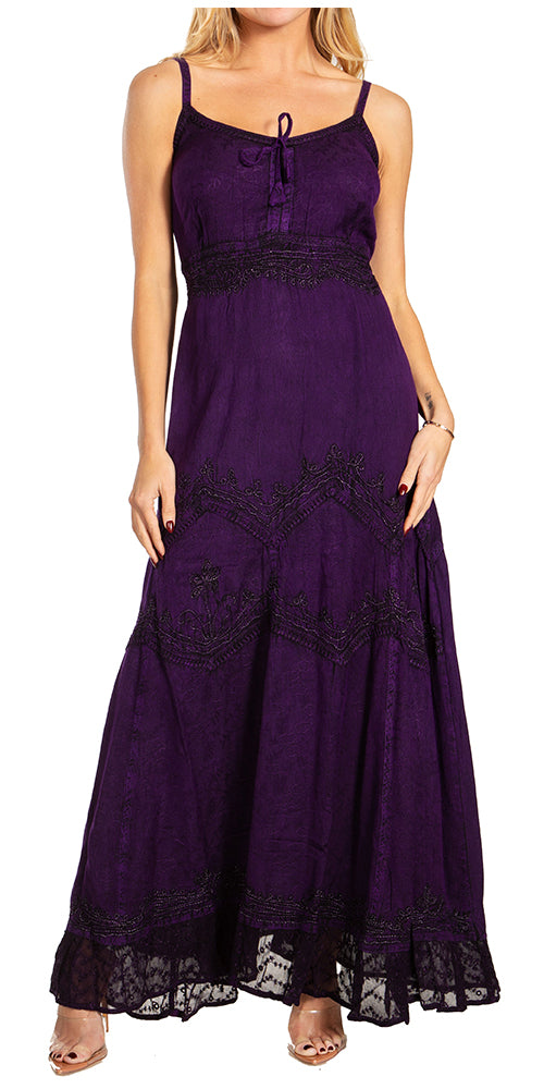 Sakkas Amy Stonewashed Rayon Embroidered Long Dress