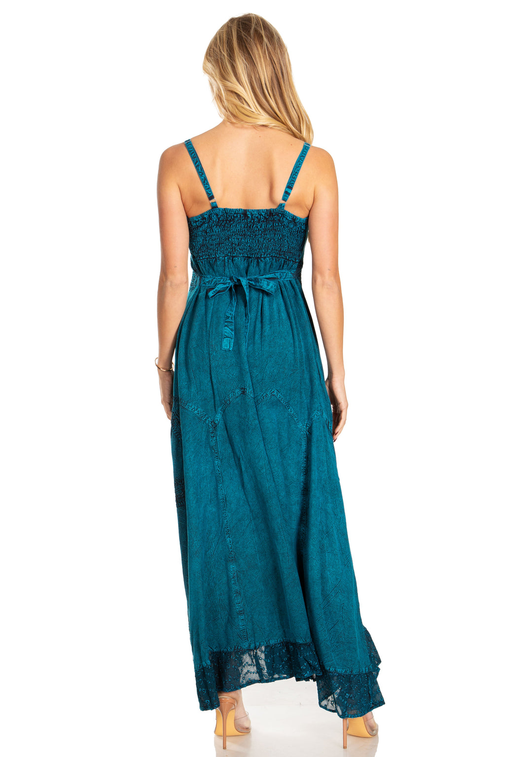 Sakkas Amy Stonewashed Rayon Embroidered Long Dress