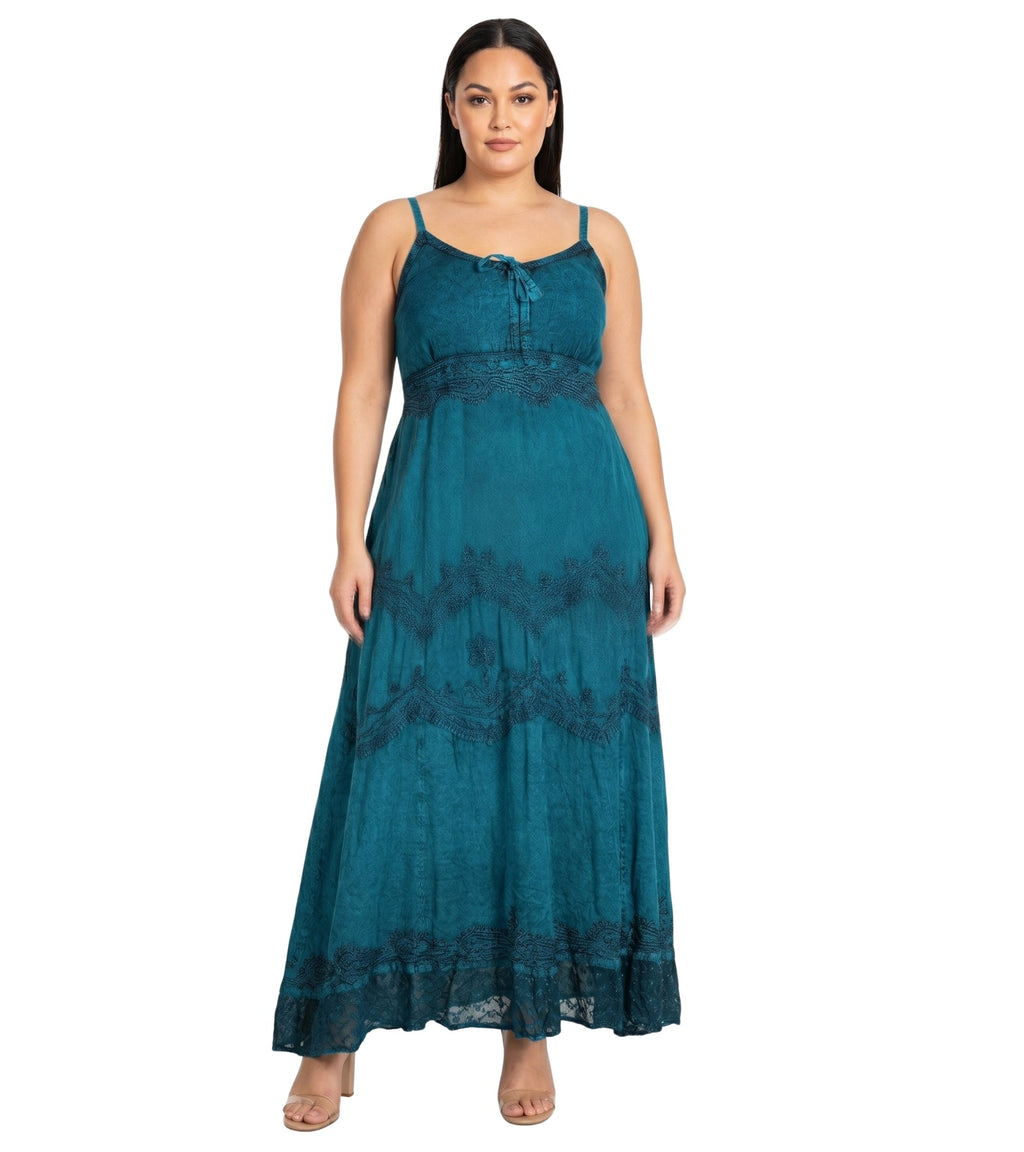 Sakkas Amy Stonewashed Rayon Embroidered Long Dress