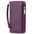 Embossed Camellia Floral Double Zip Wallet Wristlet Vicsxox.com