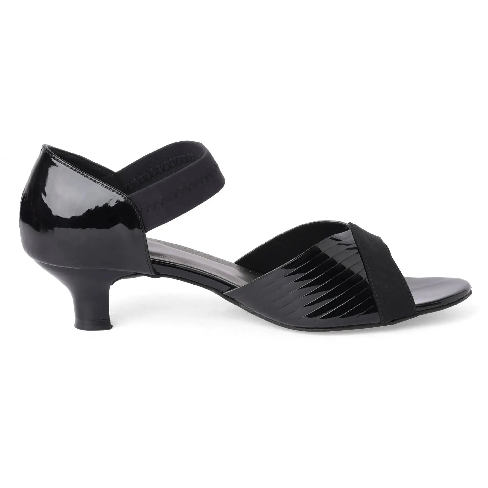 Endura Black Patent Peep-Toe Kitten Heel Sandals Vicsxox.com