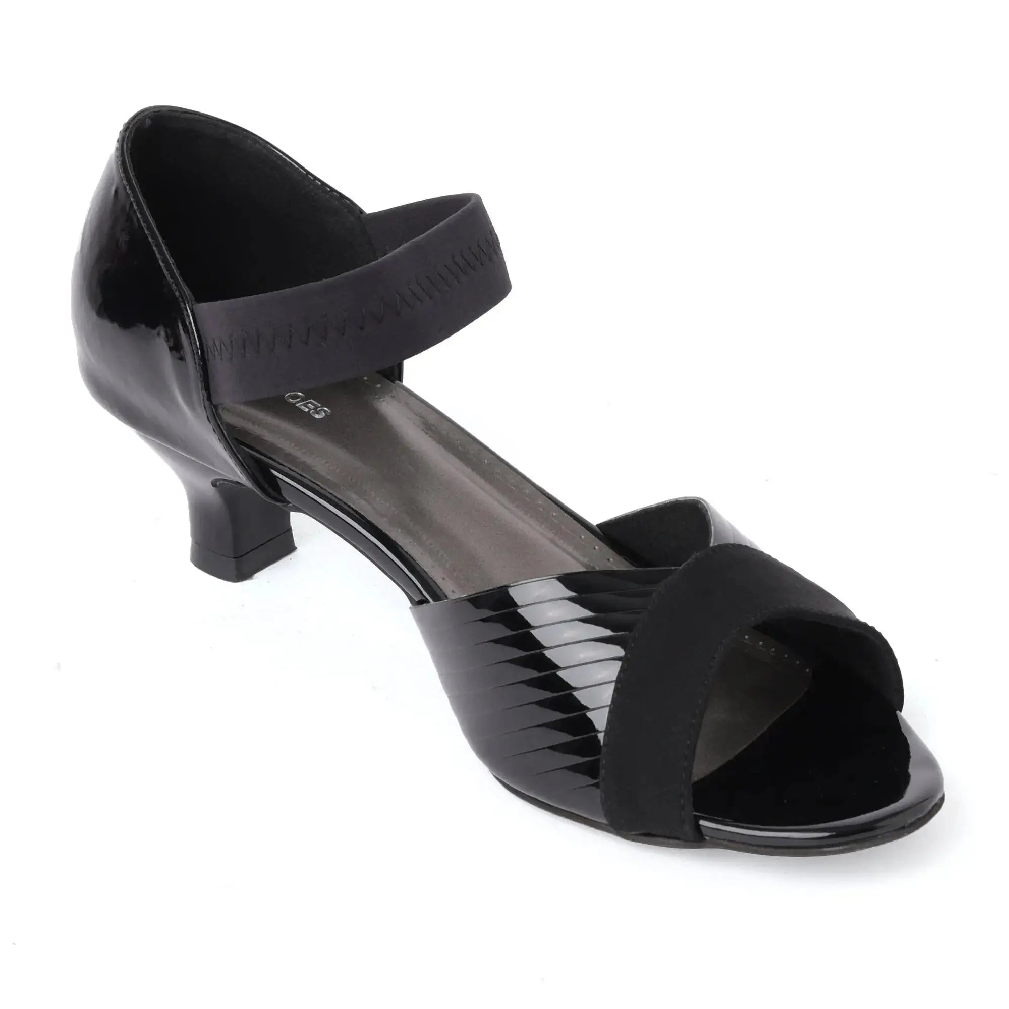 Endura Black Patent Peep-Toe Kitten Heel Sandals Vicsxox.com