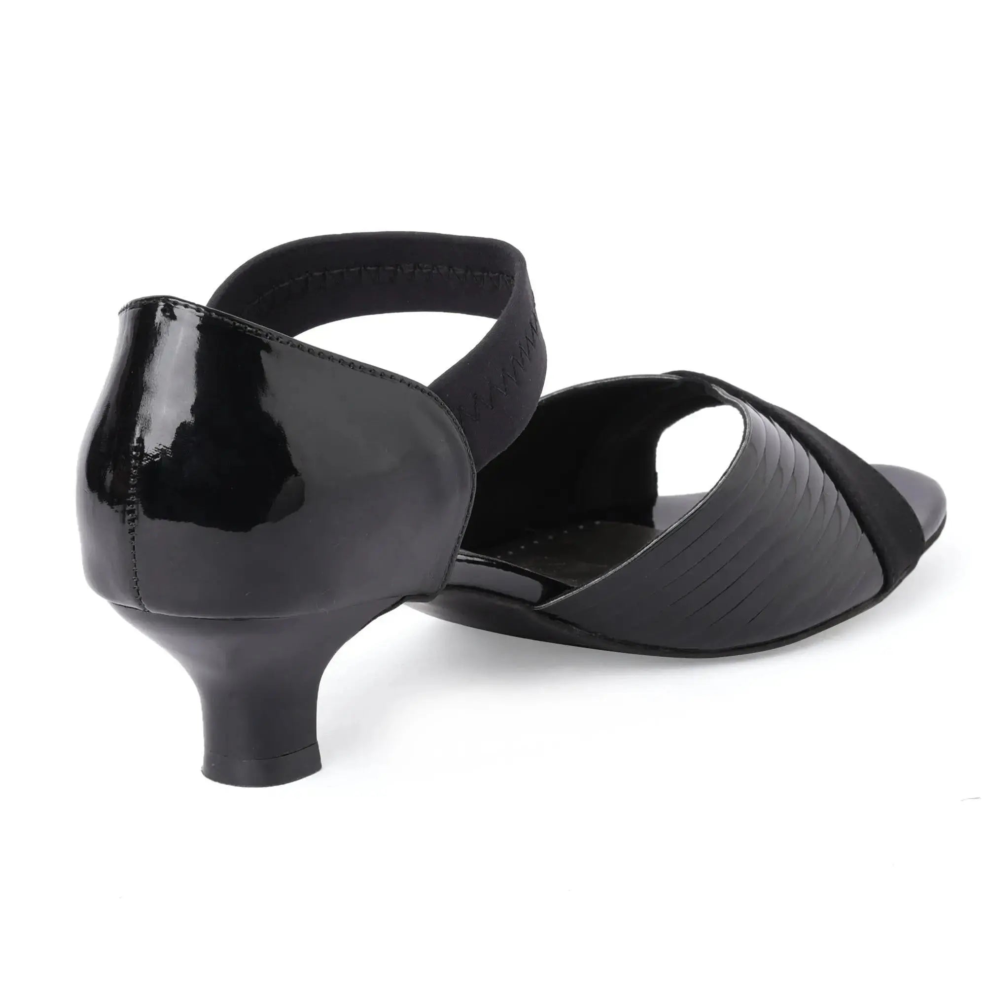 Endura Black Patent Peep-Toe Kitten Heel Sandals Vicsxox.com