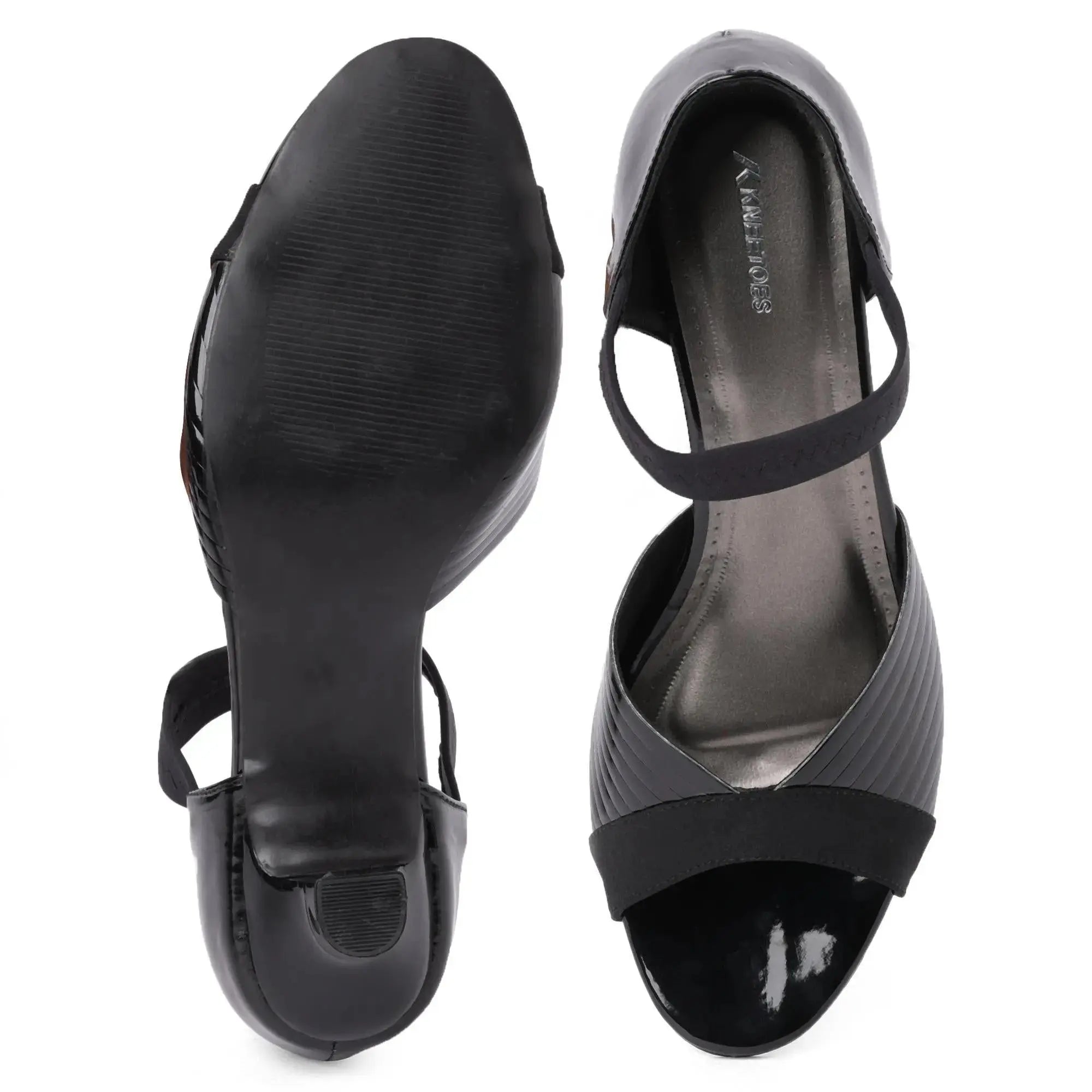 Endura Black Patent Peep-Toe Kitten Heel Sandals Vicsxox.com
