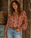 Lil Bee’s Bohemian Going to California Poppy Mesh Blouse