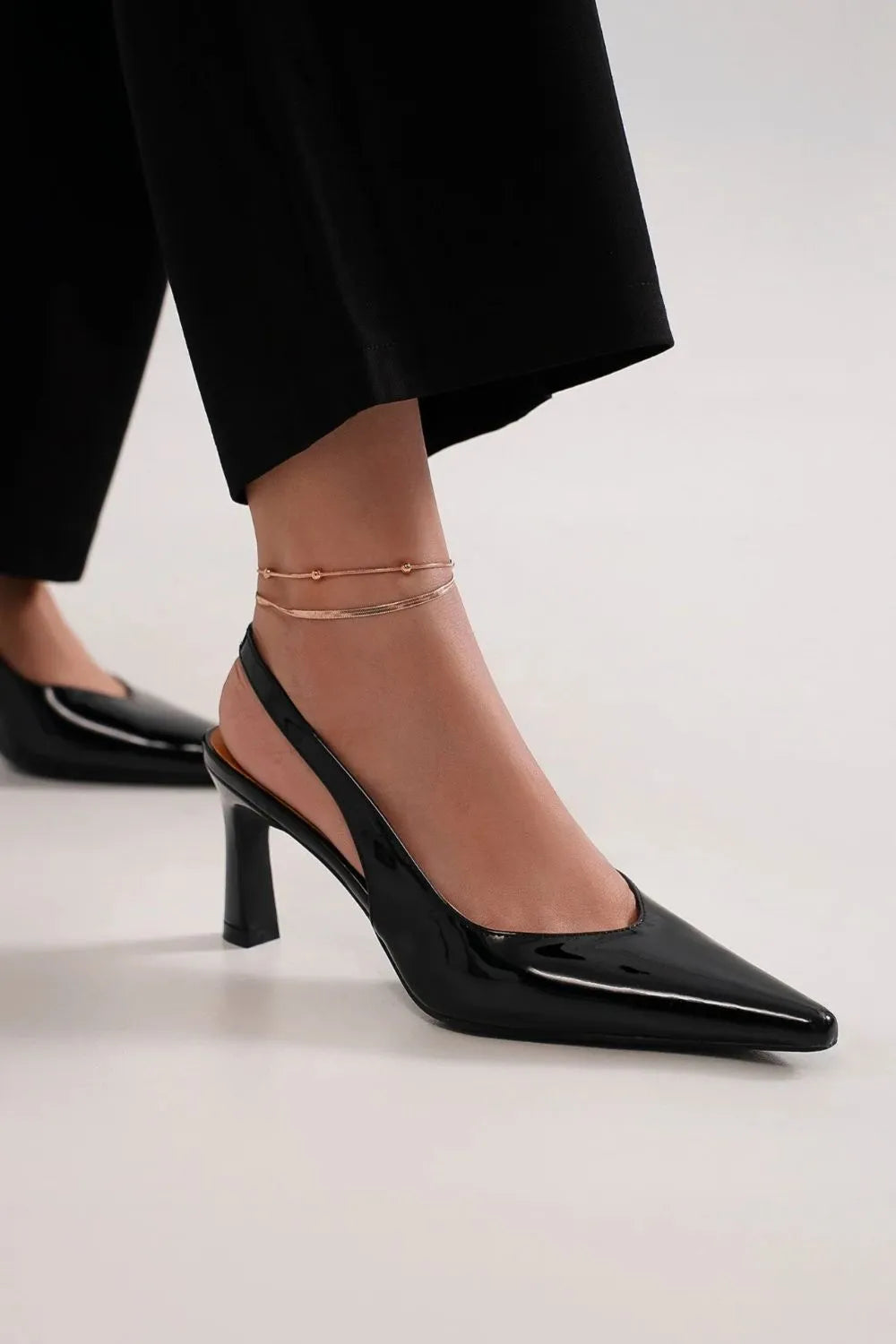Faux Leather Point Toe Slingback Pumps Vicsxox.com