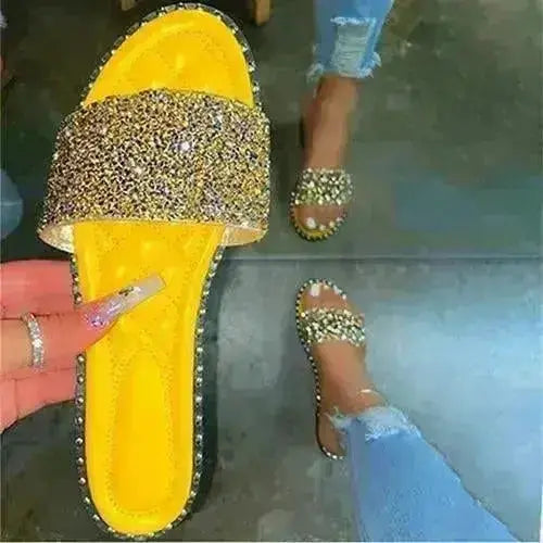 Crystal  Women Slippers Bling Bling Flats Female Beach Shoes Summer Femstylo