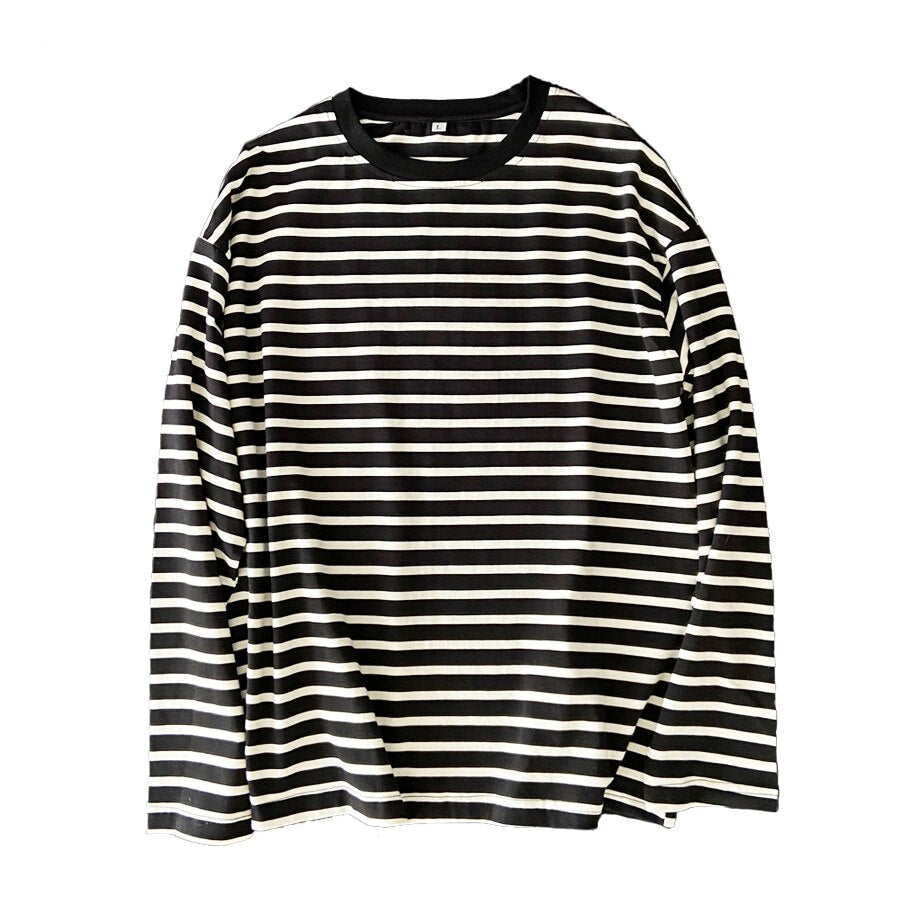 Women's Striped Long-Sleeve Cotton-Blend Crewneck Tee