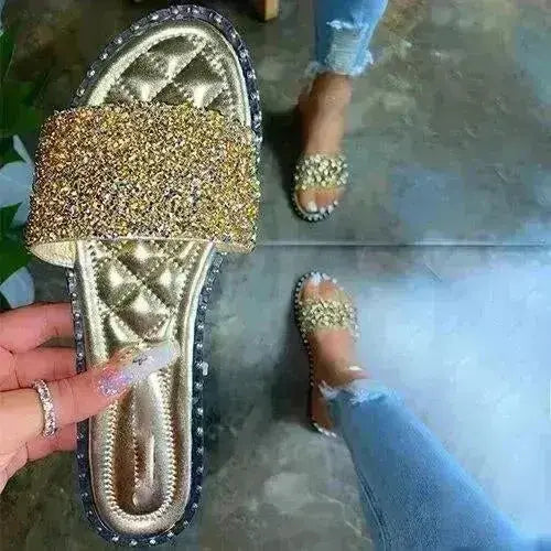 Crystal  Women Slippers Bling Bling Flats Female Beach Shoes Summer Femstylo